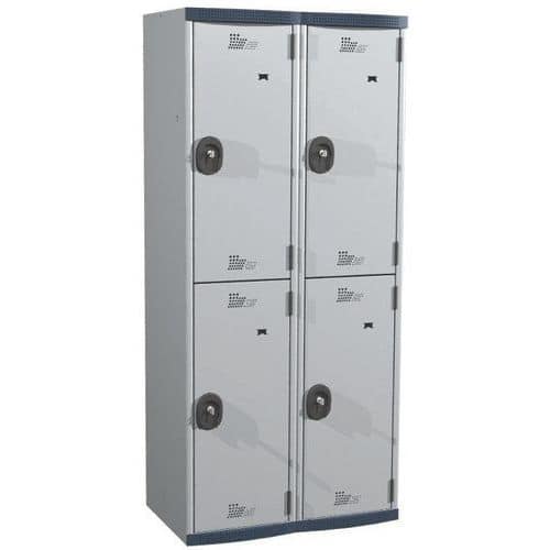 Svařovaná šatní skříň Acial, 2 sloupce, 4 boxy, 400 mm, cylindrický zámek, šedá/šedá
