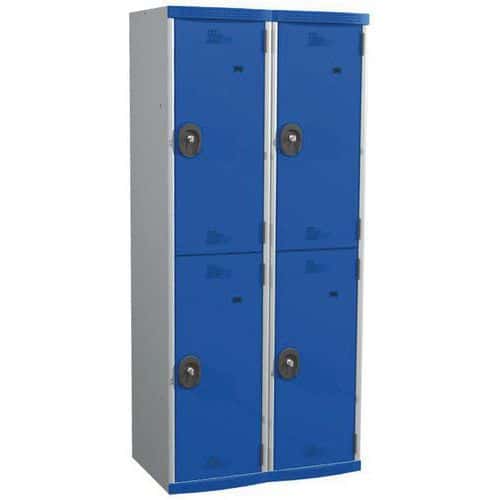 Svařovaná šatní skříň Acial, 2 sloupce, 4 boxy, 400 mm, cylindrický zámek, šedá/modrá