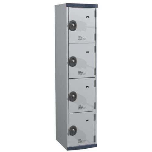 Svařovaná šatní skříň Acial, 1 sloupec, 4 boxy, 400 mm, cylindrický zámek, šedá/šedá