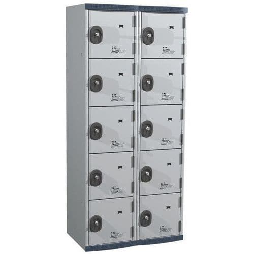 Svařovaná šatní skříň Acial, 2 sloupce, 10 boxů, 400 mm, cylindrický zámek, šedá/šedá
