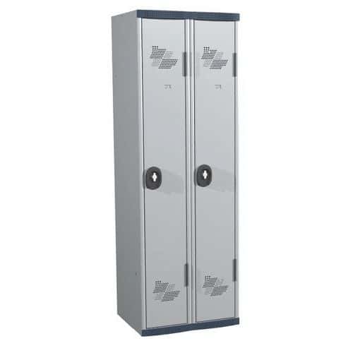 Svařovaná šatní skříň Acial, 2 oddíly, 300 mm, otočný uzávěr, šedá/šedá