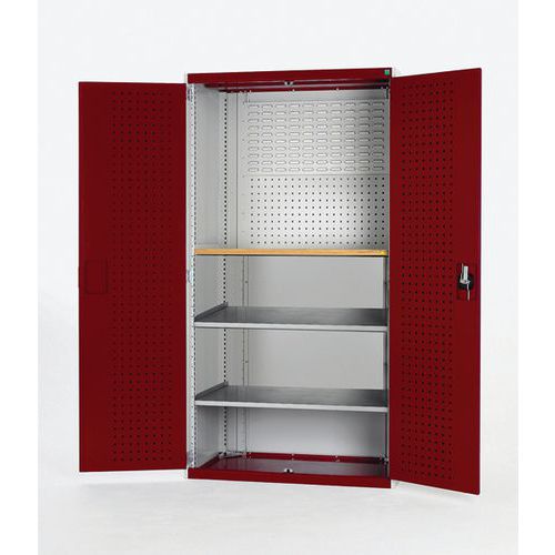 Dílenská skříň se zásuvkami Bott Cubio, multiplex, 200 x 130 x 65 cm, 2 police, šedá-červená