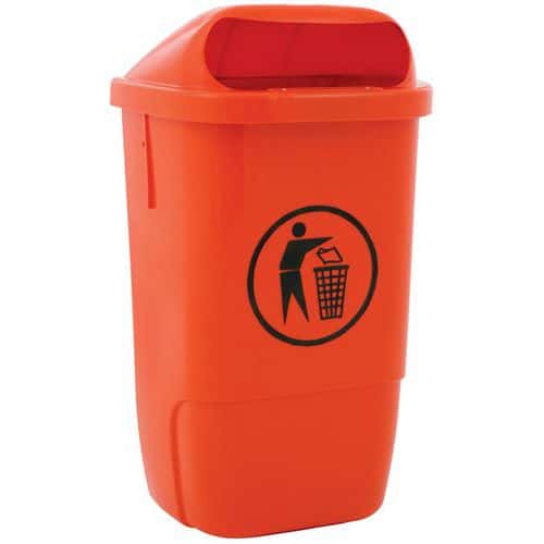 Plastový venkovní odpadkový koš, výška 74 cm, oranžový