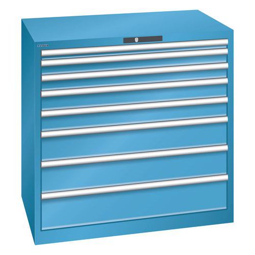 Dílenská zásuvková skříň LISTA, 6 zásuvek, nosnost 75kg, 1023x725 mm, otevírání klíčem