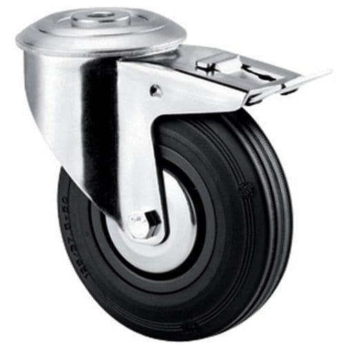Gumové otočné kolo se středovým otvorem a brzdou, průměr 125 mm