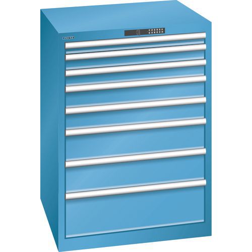 Dílenská zásuvková skříň  LISTA, 8 zásuvek, nosnost 75kg, 717x725 mm, otevírání kodem