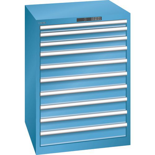 Dílenská zásuvková skříň  LISTA, 10 zásuvek, nosnost 75kg, 717x725 mm, otevírání kodem