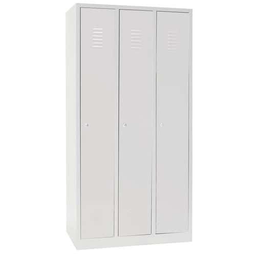 Svařovaná šatní skříň Manutan Expert DURO PROFI, 3 oddíly, šedá/šedá, cylindrický zámek