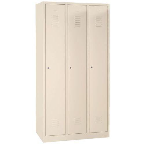 Svařovaná šatní skříň Manutan Expert DURO PROFI 3 oddíly, béžová/béžová, cylindrický zámek