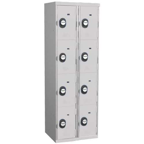 Svařovaná šatní skříň Acial, 2 sloupce, 8 boxů, 300 mm, kódový zámek, šedá/šedá