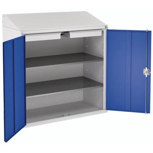 Skříňka se šikmým psacím pultem Bott Economy, 2 police, 1 zásuvka, 113 x 105 x 55 cm, šedá-modrá