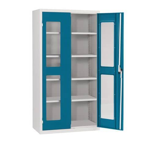 Kovová dílenská skříň Acial, 195 x 100 x 62 cm, prosklené dveře