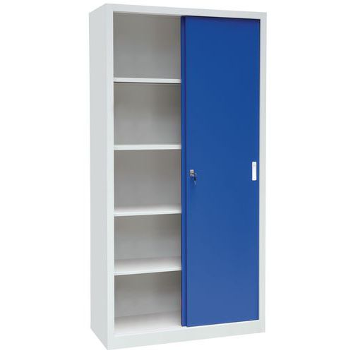 Kovová dílenská skříň Manutan Expert, 200 x 100 x 65 cm, šedá/modrá