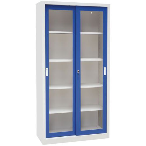 Dílenská skříň na nářadí Manutan Expert, 200 x 100 x 65 cm, šedá/modrá