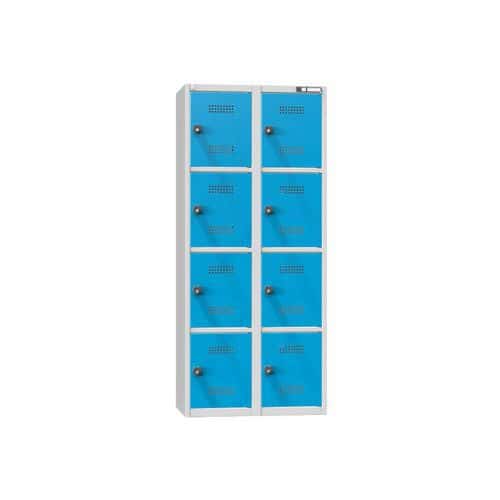 Boxová dobíjecí skříň s mincovním zámkem, 800 x 500 x 1850 mm, zásuvka E, montáž, CZK, šedá-modrá