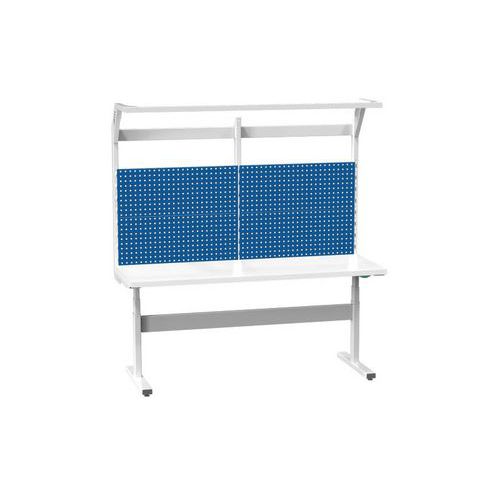 Elektrický stavitelný ERGO stůl s nástavbou, 2000 x 700 x 660 (1100) mm, LAMINO, šedá-tmavě modrá