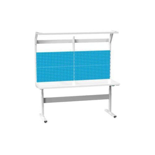 Elektrický stavitelný ERGO stůl s nástavbou, 2000 x 700 x 660 (1100) mm, LAMINO, šedá-modrá