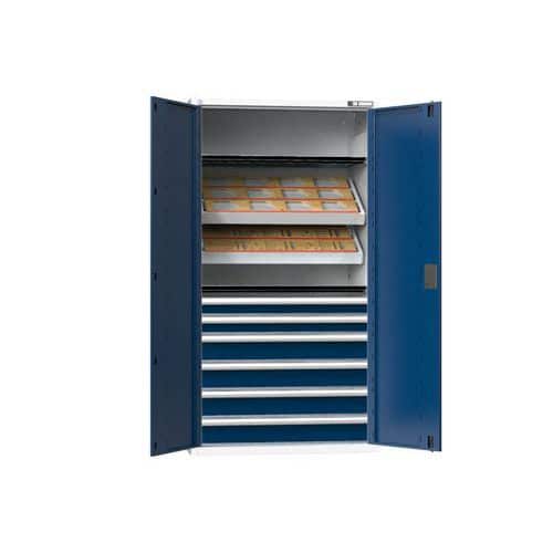 NC skříň s křídlovými dveřmi 54x27D s vybavením, var. 12, šedá-tmavě modrá