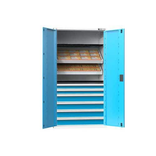 NC skříň s křídlovými dveřmi 54x27D s vybavením, var. 12, šedá-modrá