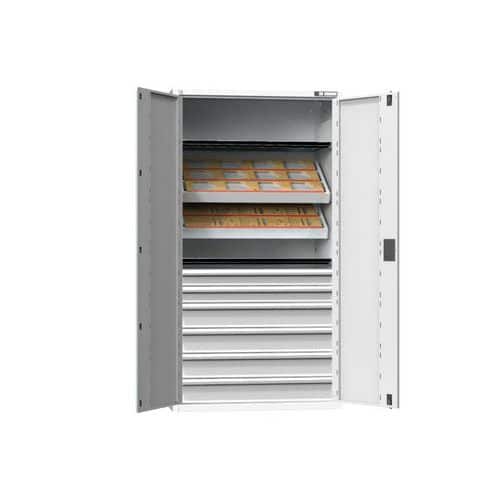 NC skříň s křídlovými dveřmi 54x27D s vybavením, var. 12, šedá-šedá