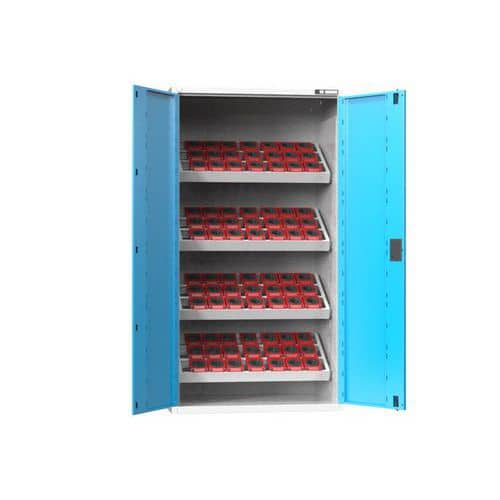 NC skříň s křídlovými dveřmi 54x27D s vybavením, var. 4, šedá-modrá
