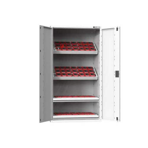 NC skříň s křídlovými dveřmi 54x27D s vybavením, var. 6, šedá-šedá