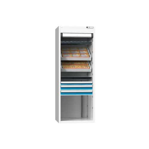 NC skříň s roletou 36x27D s vybavením, var. 11, šedá-modrá