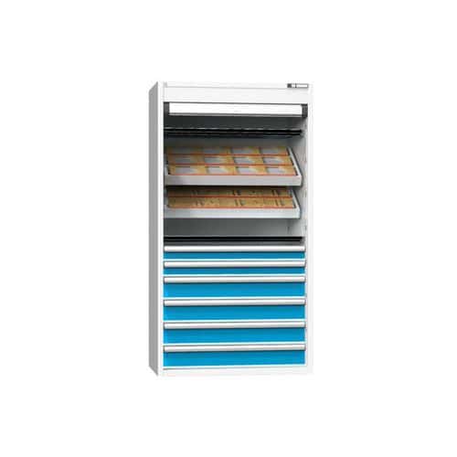 NC skříň s roletou 54x27D s vybavením, var. 12, šedá-modrá