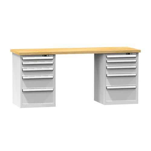 Dílenský stůl KOMBI OM4825, 2500 x 800 x 880 mm, MULTIPLEX, šedá-šedá