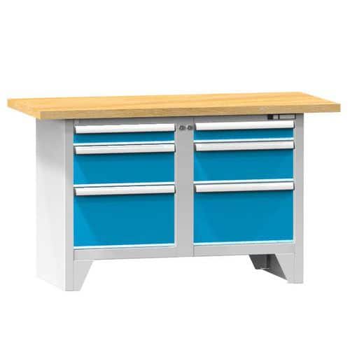 Modulární dílenský stůl PS1-1, 1500 x 700 x 880 mm, BUK, šedá-modrá