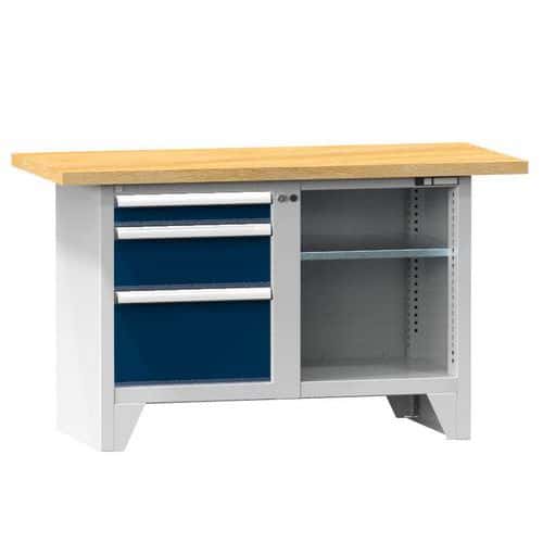 Modulární dílenský stůl PS1-4, 1500 x 700 x 880 mm, BUK, šedá-tmavě modrá