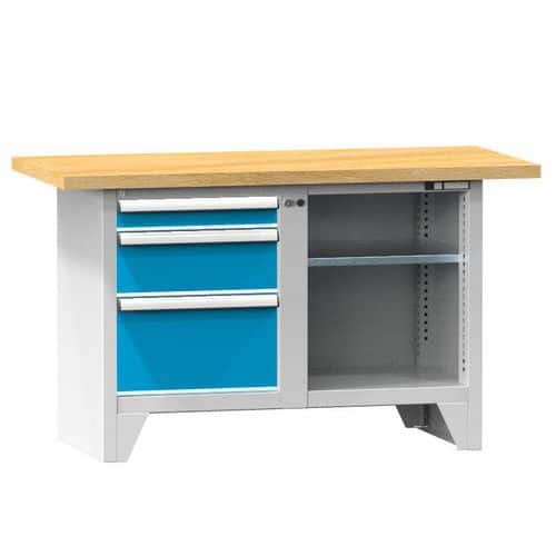 Modulární dílenský stůl PS1-4, 1500 x 700 x 880 mm, BUK, šedá-modrá