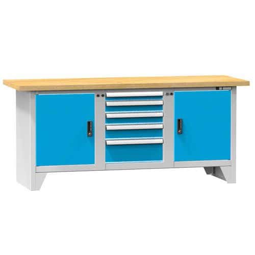 Modulární dílenský stůl PS2-2, 2000 x 700 x 880 mm, BUK, šedá-modrá