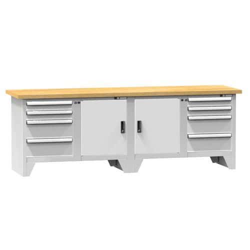 Modulární dílenský stůl PS3-1M, 2500 x 700 x 880 mm, MULTIPLEX, šedá-šedá