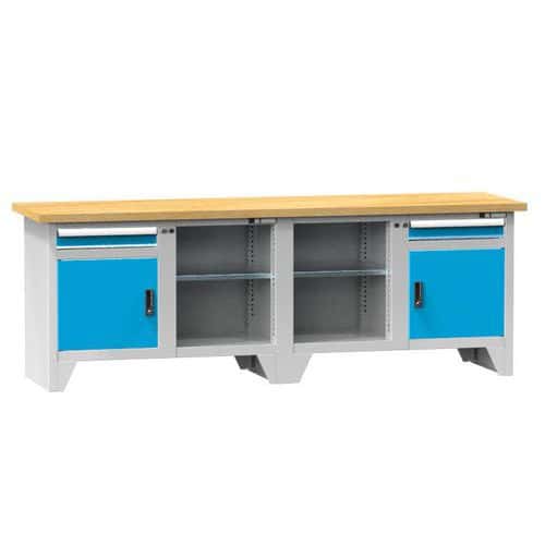 Modulární dílenský stůl PS3-2, 2500 x 700 x 880 mm, BUK, šedá-modrá