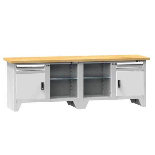 Modulární dílenský stůl PS3-2, 2500 x 700 x 880 mm, BUK, šedá-šedá