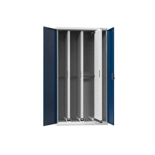 Vertikální skříň s výsuvnými perfopanely, 1044 x 655 x 1950 mm, 3 x panel, šedá-tmavě modrá