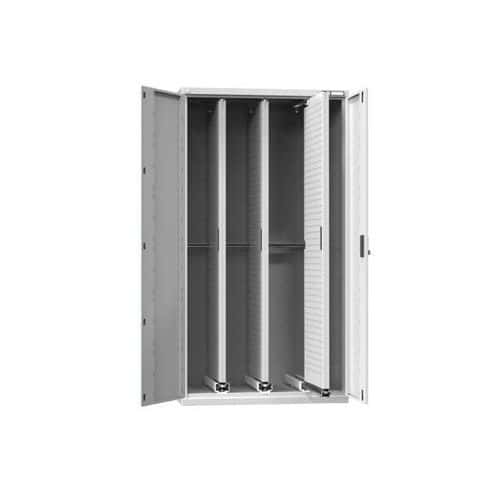 Vertikální skříň s výsuvnými perfopanely, 1044 x 655 x 1950 mm, 3 x panel, šedá-šedá