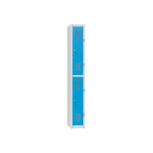 Kovová šatní skříň 2-box na soklu, půlená, 400 x 500 x 1850 mm, šedá-modrá