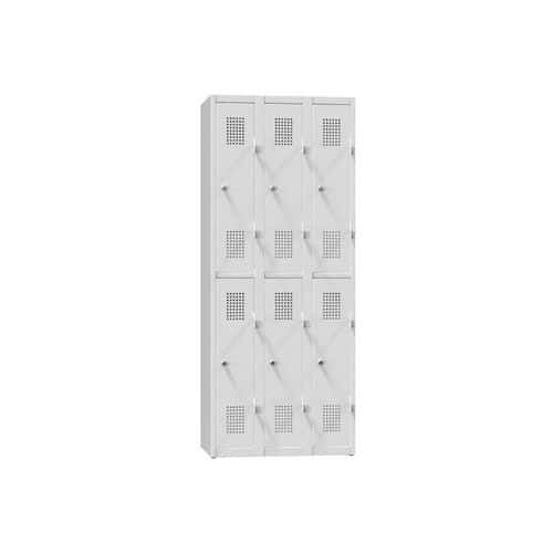 Kovová šatní skříň 6-box na soklu, půlená, 900 x 500 x 1850 mm, šedá-šedá