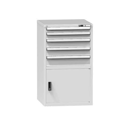 Dílenská zásuvková skříň ZB,1215 x 731 x 753 mm, 5 zásuvek, 1 skříňka, šedá/šedá