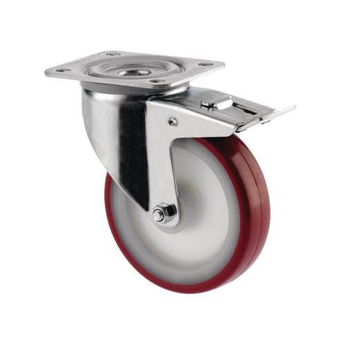 Polyuretanové transportní kolo s přírubou Tente, otočné s brzdou, kuličkové ložisko, 160 mm