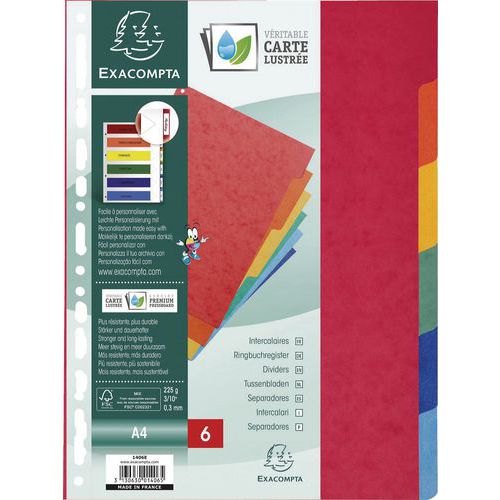 Barevné rozdružovače Exacompta, pro formát 21 x 29,7 cm, počet dělení 6