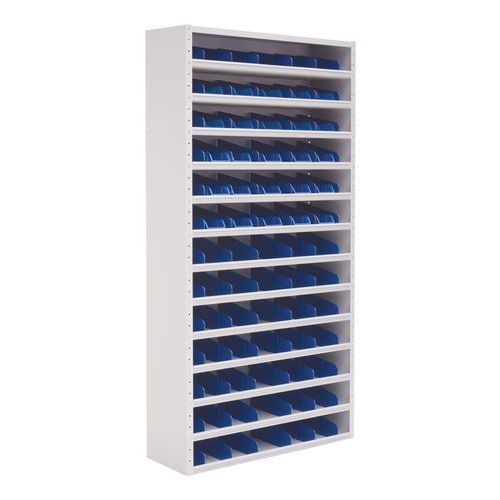 Kovový regál s děliči Manutan Expert, 198 x 60 x 20 cm, 12 polic, šedý