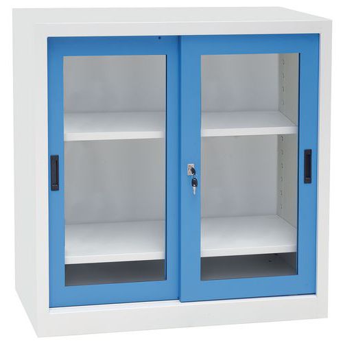 Kovová dílenská skříň Manutan Expert, 100 x 100 x 45 cm, šedá/modrá