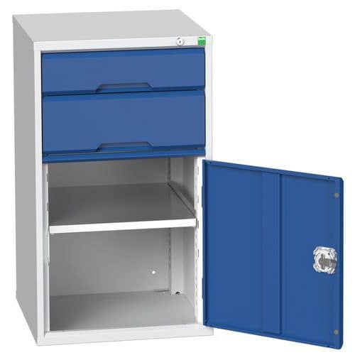 Dílenská zásuvková skříň Bott Verso, 90 x 52,5 x 55 cm, 2 zásuvky, 1 skříňka, šedá-modrá