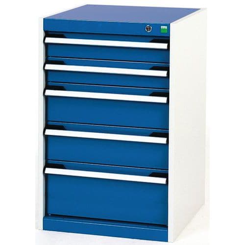 Dílenská zásuvková skříň Bott Cubio, 80 x 52,5 x 52,5 cm, 5 zásuvek, šedá-modrá