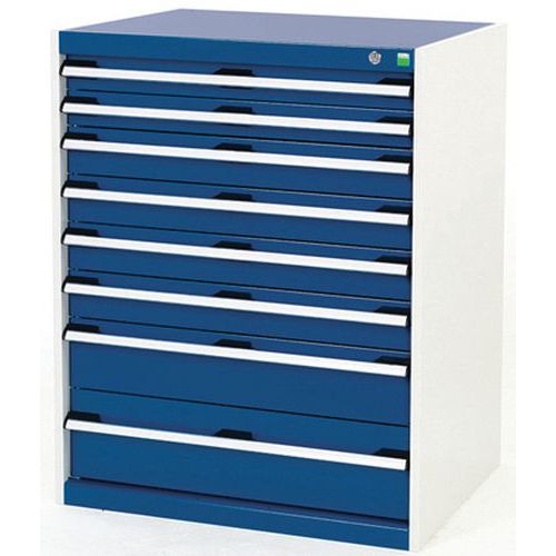 Dílenská zásuvková skříň Bott Cubio, 100 x 80 x 52,5 cm, 8 zásuvek, šedá-modrá