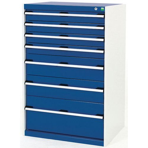 Dílenská zásuvková skříň Bott Cubio, 120 x 80 x 52,5 cm, 7 zásuvek, šedá-modrá