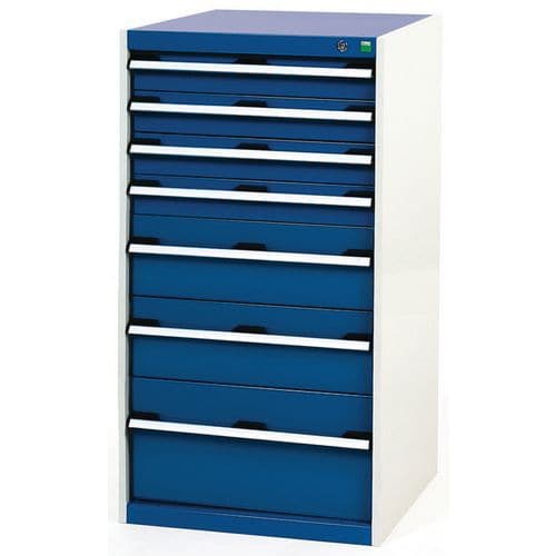 Dílenská zásuvková skříň Bott Cubio, 120 x 65 x 65 cm, 7 zásuvek, šedá-modrá